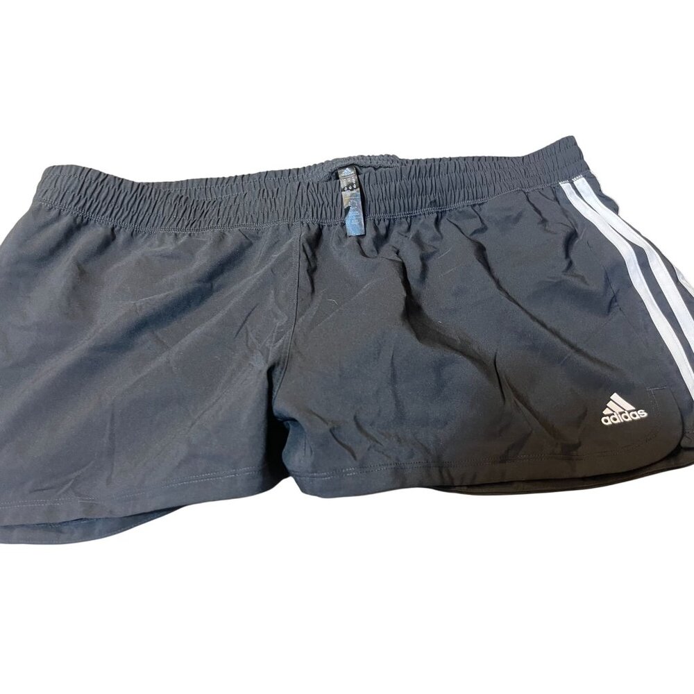 Adidas Women's Black Athletic Pacer Running Shorts With White Stripes & Elastic